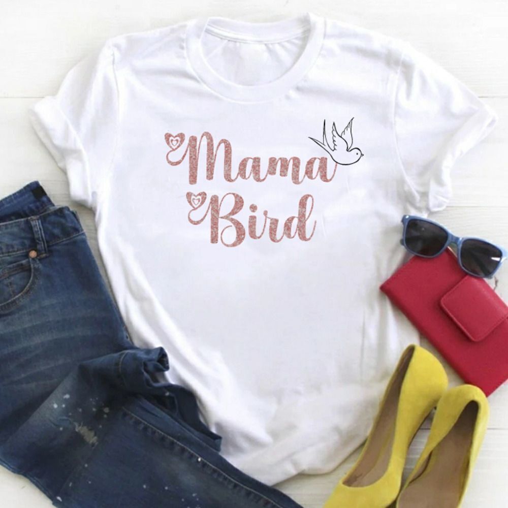 Mama Bird Rose Gold Glitter Soft Tee Shirt